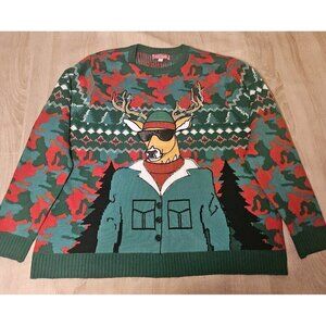 Jollidays Mens Size 4x Ugly Christmas Sweater Camo Reindeer Holiday